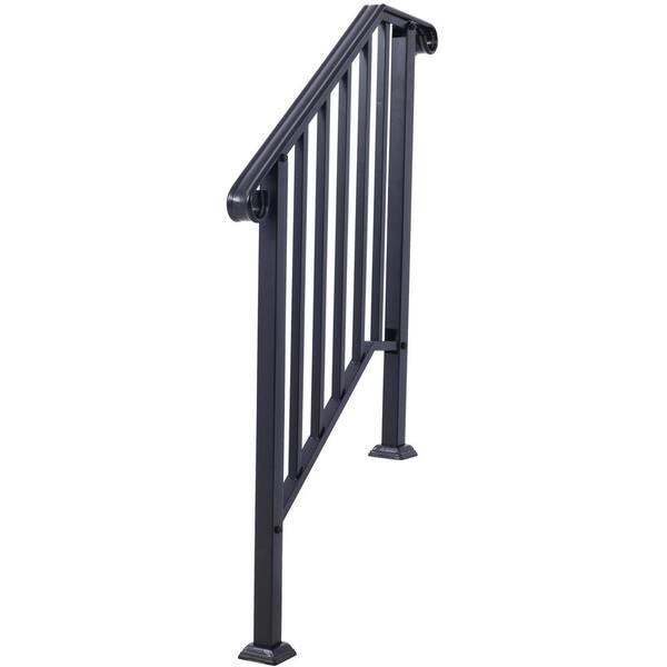 Tidoin 54 in. H x 33 in. W Black Steel Outdoor Stair Railing Kit Fit 2 or 3 Steps