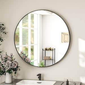 24 in. W x 24 in. H Round Metal Framed Wall Bathroom Vanity Mirror Black