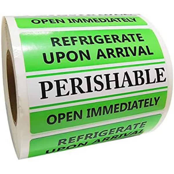 Unbranded Self Adhesive Warning Shipping Labels Stickers 3 x 2 Black on Green Perishable Refrigerate Open Immediately Roll of 500