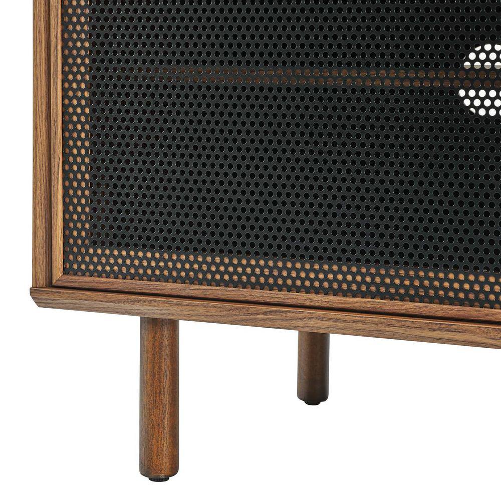Walnut 67" TV and Vinyl Record Stand with Metal Mesh Doors