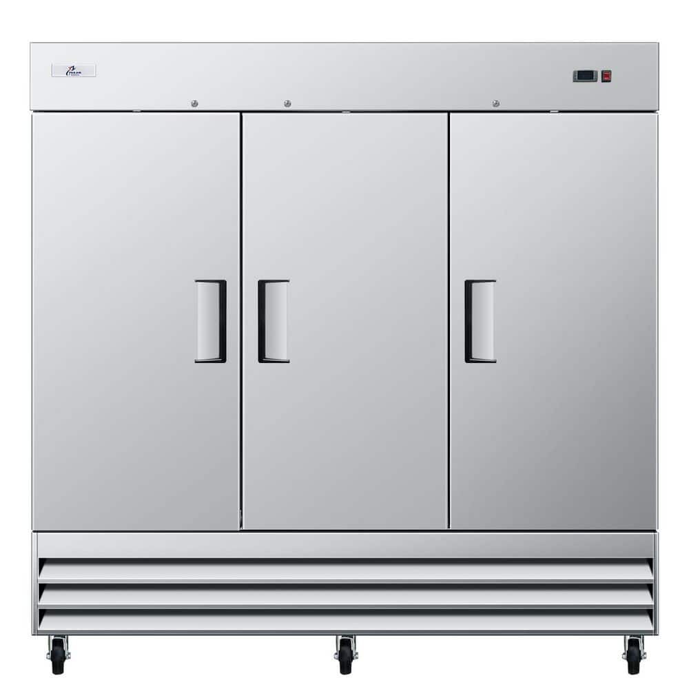 81 in. W 72 cu. ft. NSF Commercial Auto Defrost 3-Door Reach in Upright Freezer in Stainless Steel