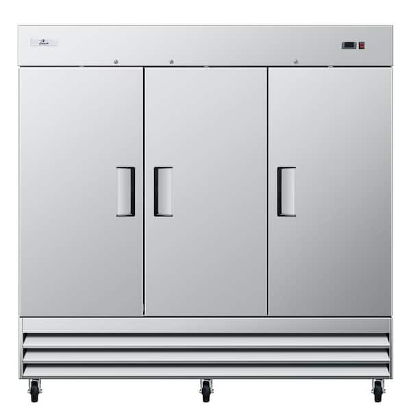 81 in. W 72 cu. ft. NSF Commercial Auto Defrost 3-Door Reach in Upright Freezer in Stainless Steel