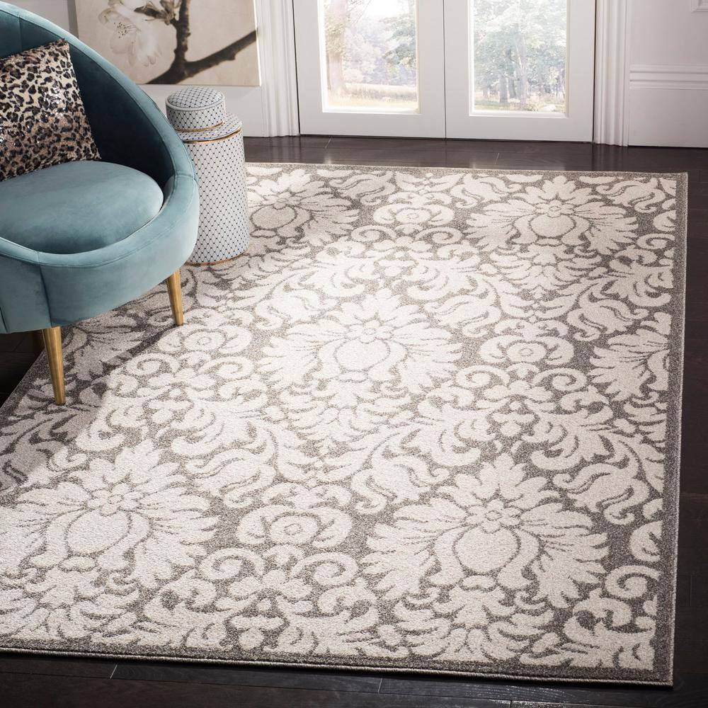 Cozy Elegance Floral Gray & Beige 6'x9' Synthetic Area Rug