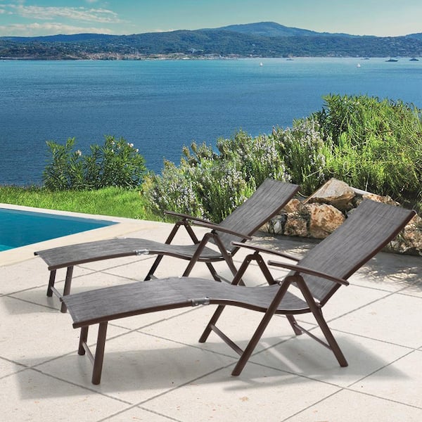 Crestlive Products 2-Piece Aluminum Adjustable Outdoor Chaise Lounge in Dark Gray