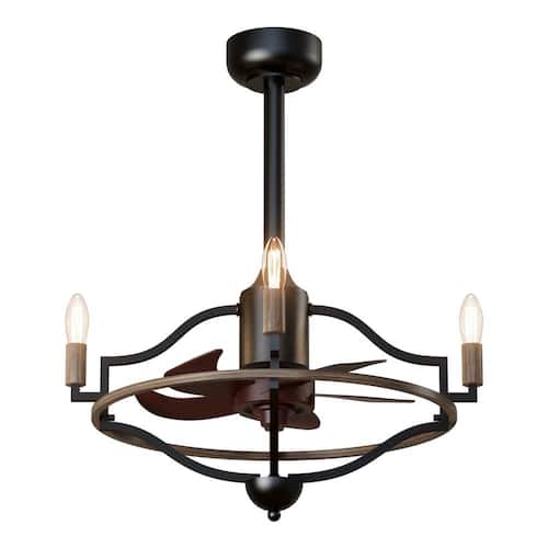 14.96 in. Indoor Black Farmhouse Vintage Caged Ceiling Fan with Remote Control without Fixture Kit Lighting