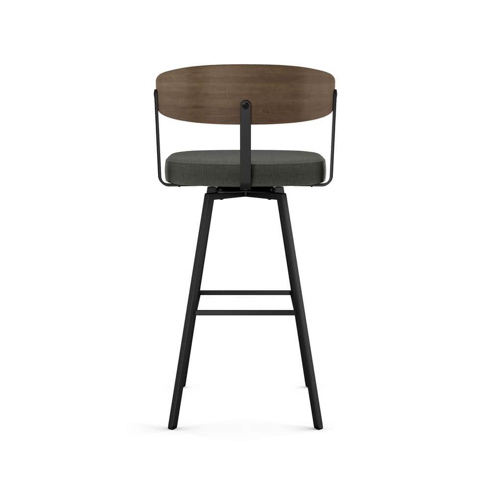 Charcoal Gray Swivel Bar Stool with Wooden Back