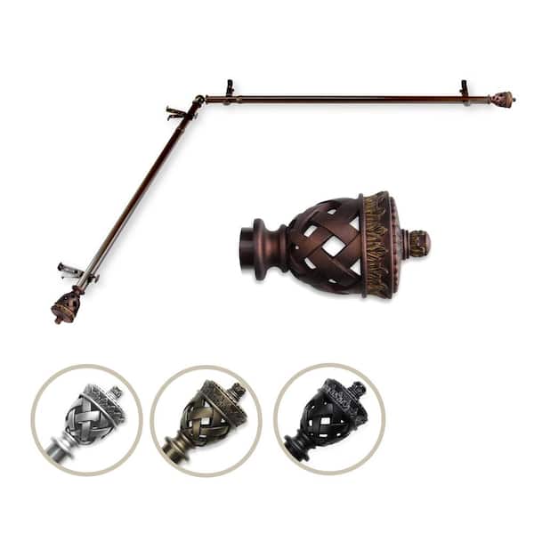 Rod Desyne 13/16" Dia Adjustable 66" to 120" Single Corner Window Curtain Rod in Cocoa with Arielle Finials