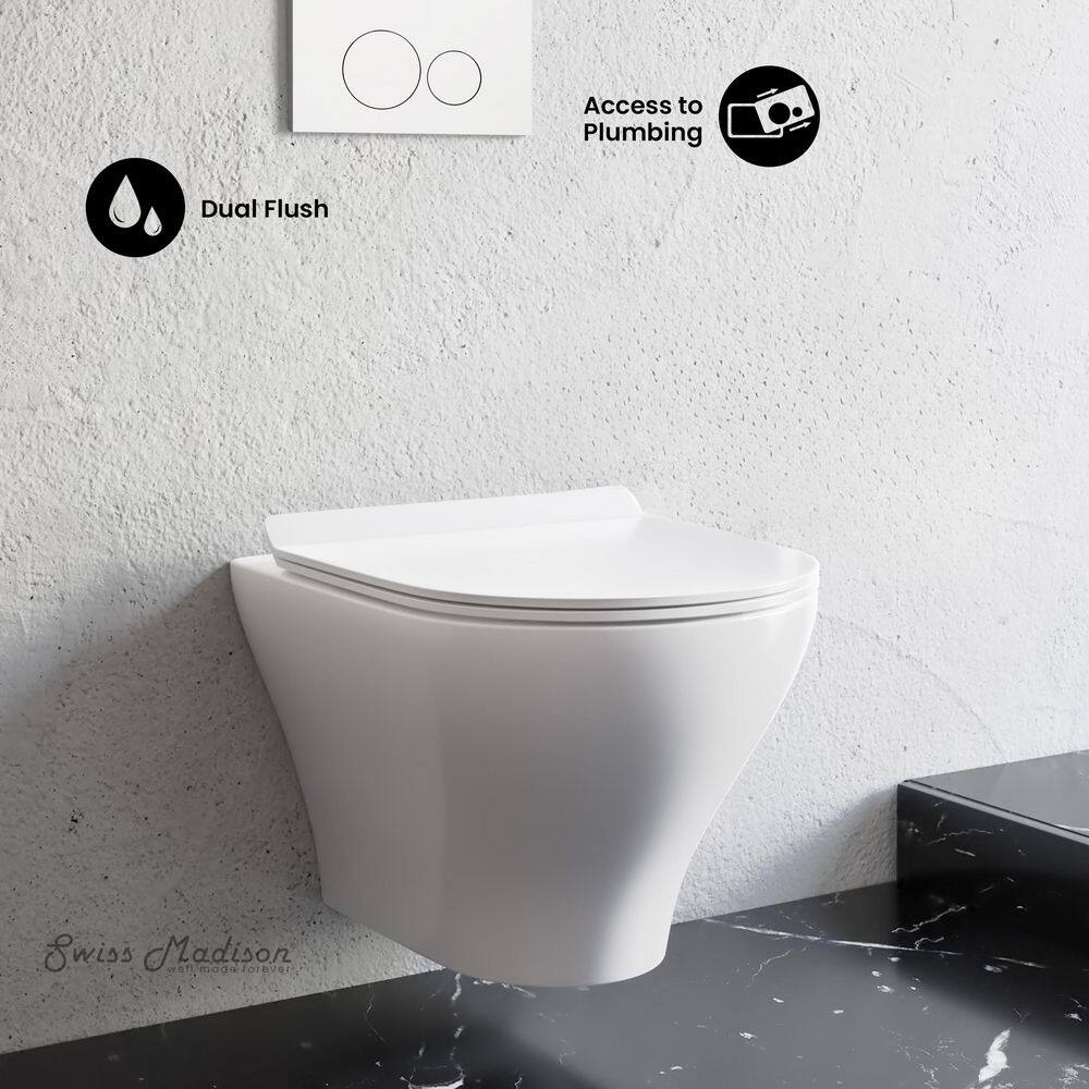 Monaco Glossy White Ceramic Wall-Hung Elongated Dual Flush Toilet