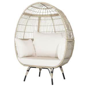 Wicker Outdoor Oversized Rattan Egg Chair Lounge Chair with 4 White Cushions for Indoor Outdoor