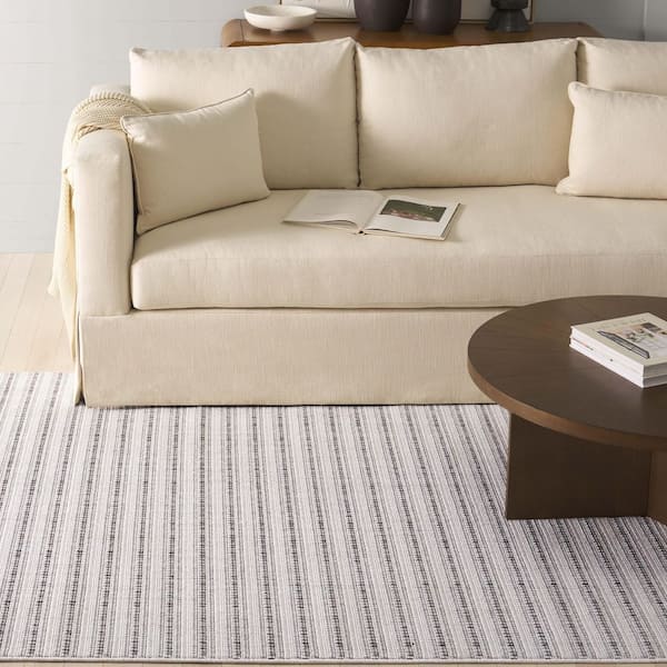 Martha Stewart Serenity 8 ft. x 10 ft. Ivory/Charcoal Muted Striped Area Rug
