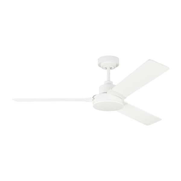 Generation Lighting Jovie 52 in. Modern Indoor/Outdoor Matte White Ceiling Fan with White Blades and Wall Control, Manual Reversible Motor