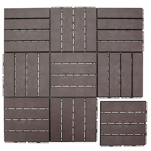 1 ft. x 1 ft. Outdoor Waterproof Flooring All Weather Patio Interlocking Composite Deck Tile in Dark Brown (9-Pack)