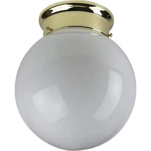 8 in. 1-Light Polished Brass Globe Shaped Ceiling Flush Mount Light Fixture with White Glass Shade