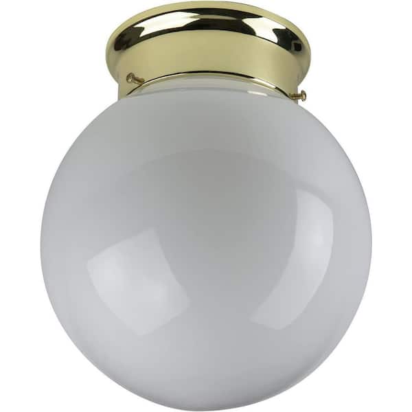 Sunlite 8 in. 1-Light Polished Brass Globe Shaped Ceiling Flush Mount Light Fixture with White Glass Shade