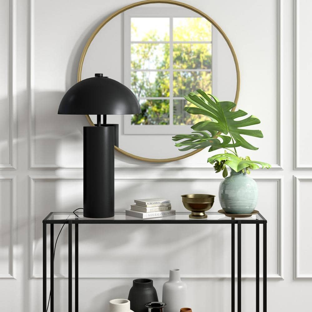 York 27" Blackened Bronze Cylinder Nightstand Lamp with Dome Shade