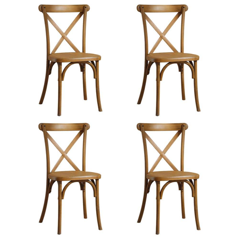 4-Piece Natural Wood Resin Outdoor Dining Chair with X-Back