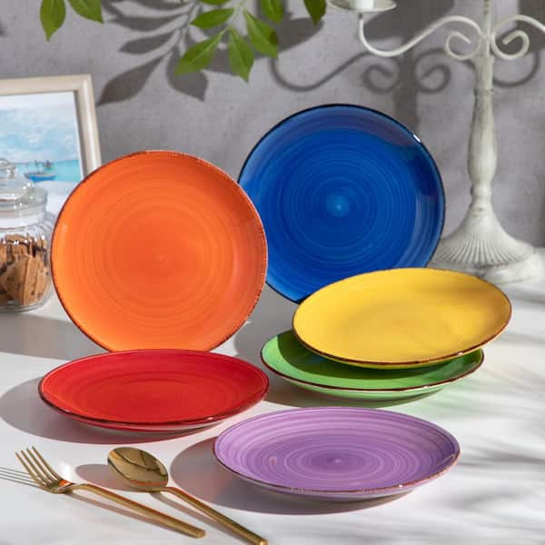 Dark-Blue Green Purple Orange Red Yellow Stoneware Dessert Plate Set of 6 Salad Plate Kitchen Serving Plate Side Dish