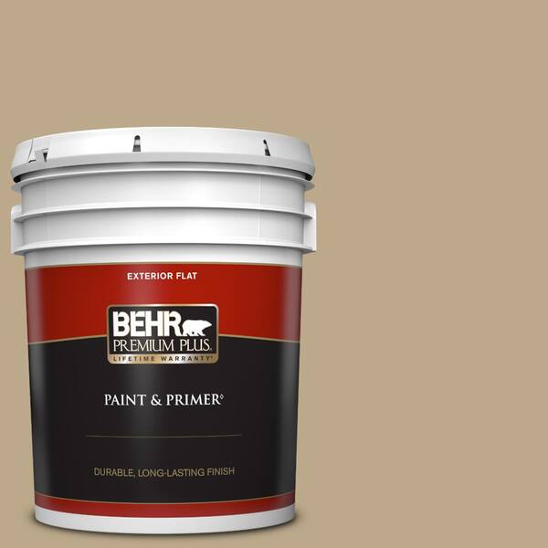 BEHR PREMIUM PLUS 5 gal. Home Decorators Collection #HDC-NT-16 Natural Chamois Flat Exterior Paint & Primer