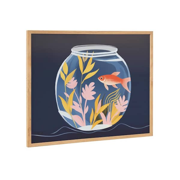 Kate and Laurel Gallery Pet Goldfish Cute Botanicals Fish Tank by the Creative Bunch Studio Natural Framed Art Print 20 in. x 16 in.