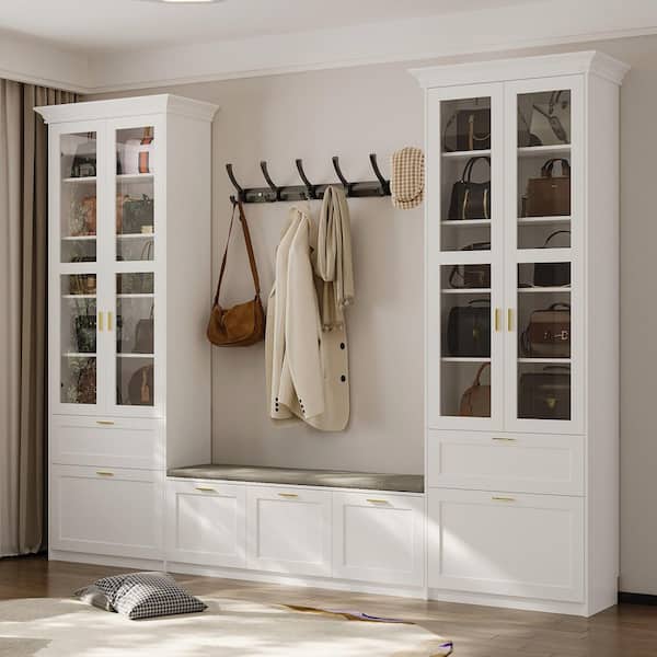 FUFU&GAGA White Wooden Hall Tree System, Storage Coat Rack