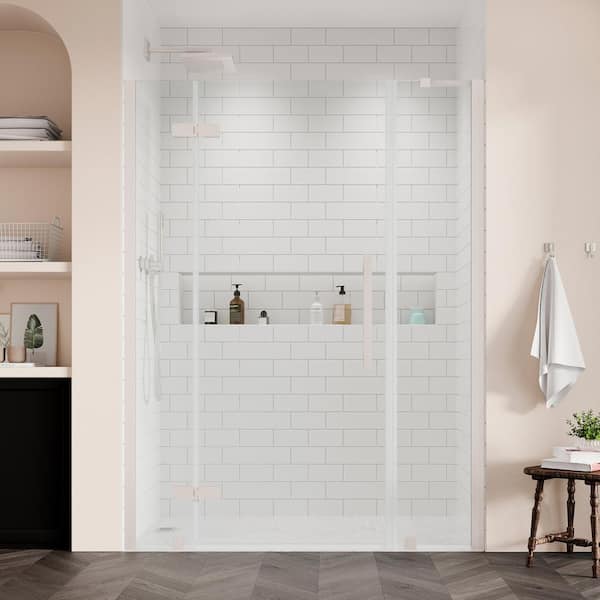 OVE Decors Tampa 47 3/4 in. - 50 1/16 in. W x 72 in. H Pivot Frameless Shower Door in Satin Nickel