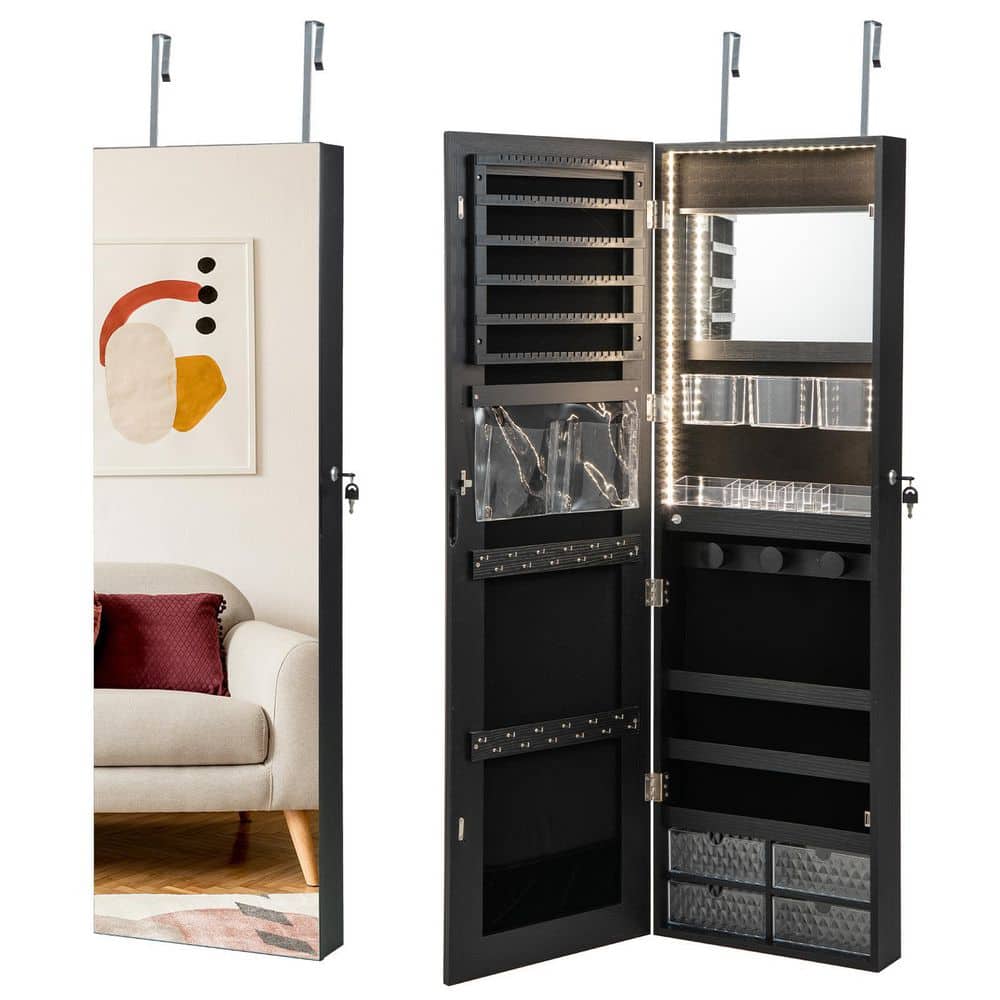 ANGELES HOME Black Wood Wall Mounted Jewelry with 3Color