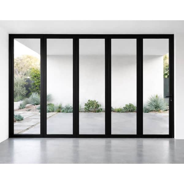 168 in. x 96 in. Left Swing/Outswing Black Aluminum Folding Patio Door