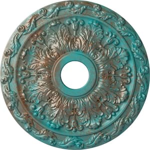 1-1/4 in. x 19-7/8 in. x 19-7/8 in. Polyurethane Spring Leaf Ceiling Medallion, Copper Green Patina