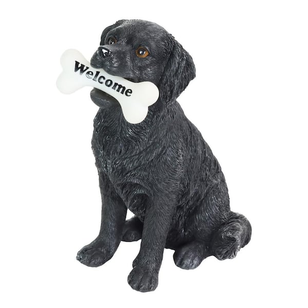 Exhart Solar Black Labrador Retriever Dog with LED Welcome Bone, 13 in. tall Garden Statue