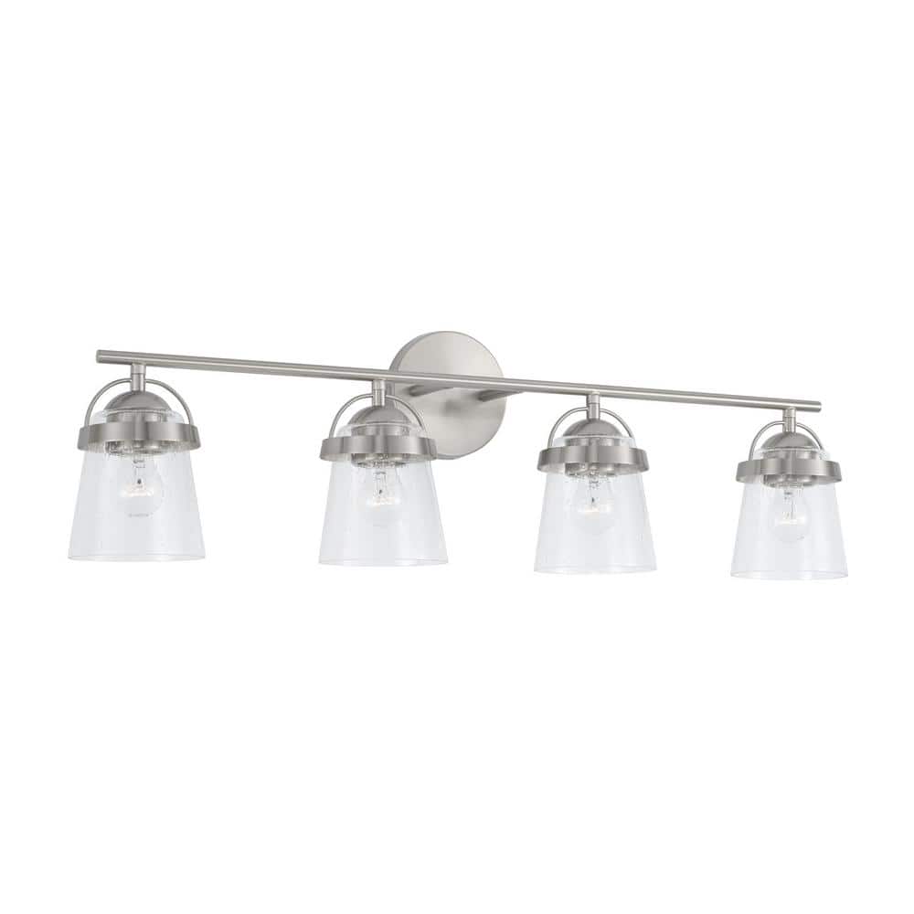 32.5 in. W x 9.5 in. H 4-Light Vanity Light in Brushed Nickel with Clear Seeded Glass price history on PriceWatchPro