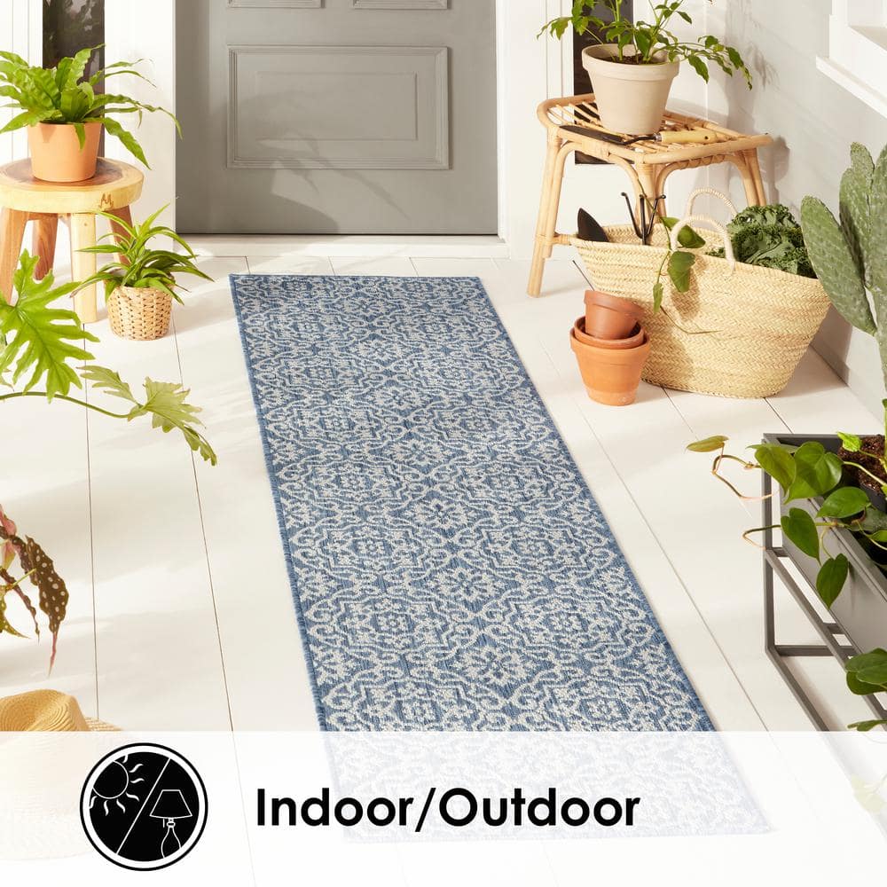Danica Boho Medallion Blue/Gray Indoor/Outdoor Runner Rug, 1'9"x7'2"