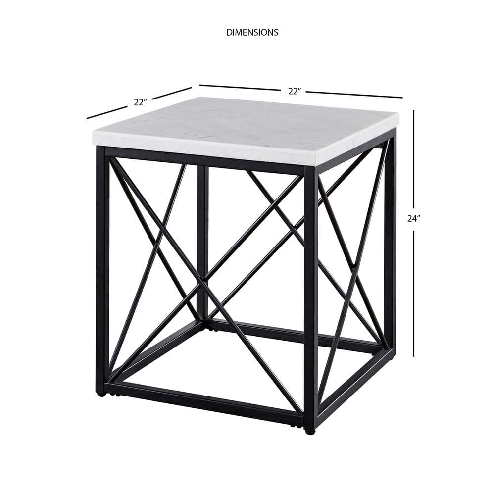 Skyler 26.5'' White Marble Top Square End Table with Black Iron Base