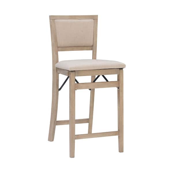 Noelle 25 in. Seat height Gray-wash High back wood frame Folding Counter stool with Beige fabric seat 1 stool