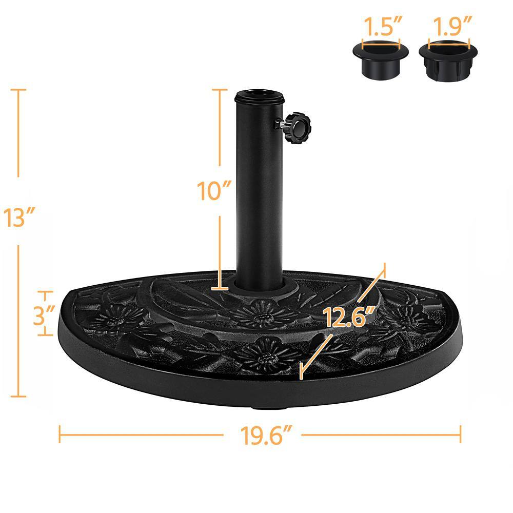 Black Ornate Concrete Half Round Umbrella Base, 20 Inch