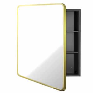 20 in. W x 28 in. H Rounded Rectangular Black and Gold Iron Recessed/Surface Mount Medicine Cabinet with Mirror