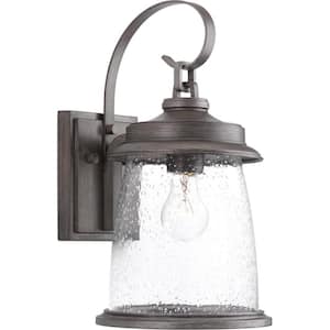 Conover Collection 1-Light Antique Pewter Clear Seeded Glass Farmhouse Outdoor Medium Wall Lantern Light