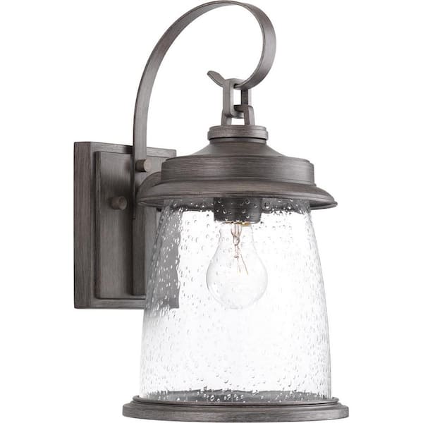 Progress Lighting Conover Collection 1-Light Antique Pewter Clear Seeded Glass Farmhouse Outdoor Medium Wall Lantern Light