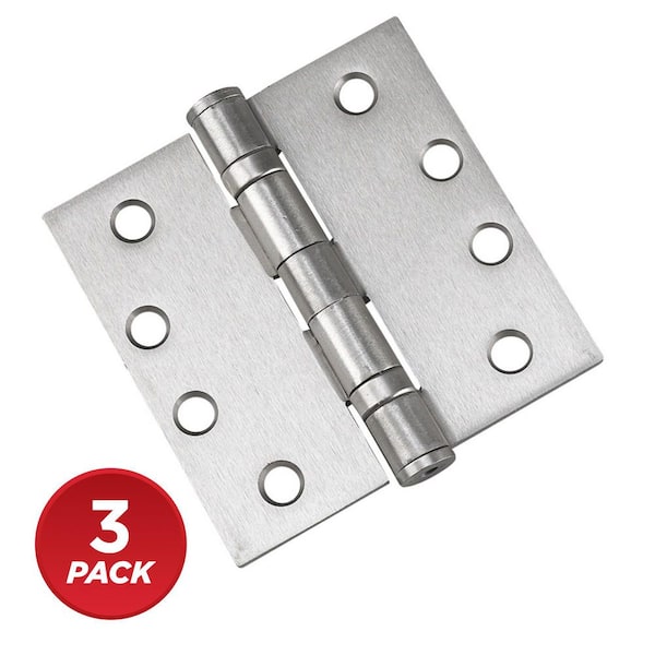 4 in. x 4 in. Brushed Nickel Full Mortise Ball Bearing Butt Hinge with Removable Pin (3-Pack)