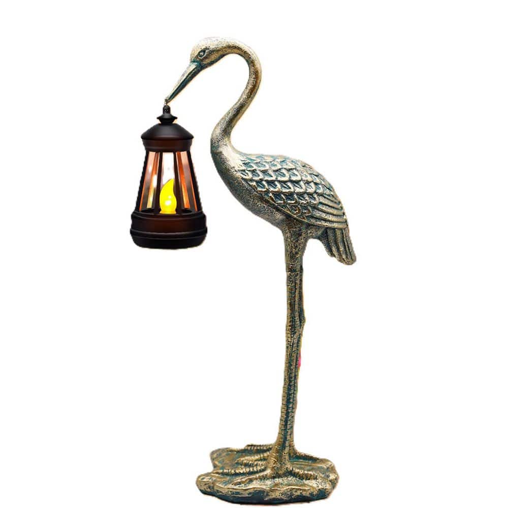 Solar Statue Phewnyzo 17.7 in. Solar Garden Statue Crane Solar Lanterns For Garden ...