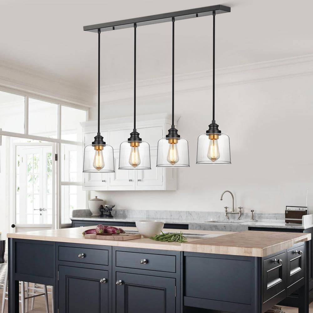 Bronze 4-Light Glass Shade Kitchen Island Pendant