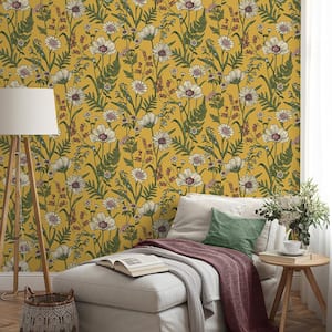 Arden Mustard Yellow Wild Meadow Wallpaper Sample
