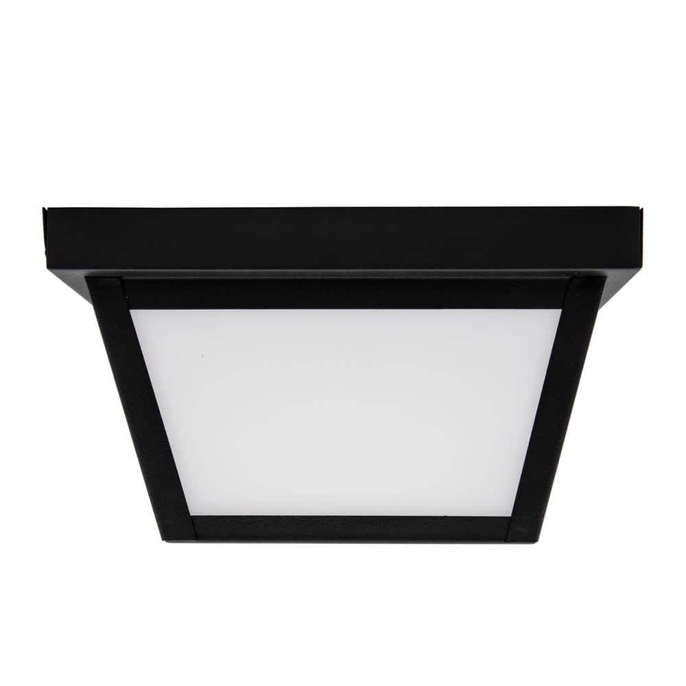 Black Geometric LED Outdoor Ceiling Light with Frosted Glass