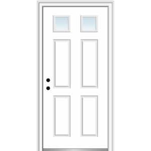 30 in. x 80 in. Right-Hand Inswing 2-Lite Clear 4-Panel Primed Fiberglass Smooth Prehung Front Door on 6-9/16 in. Frame
