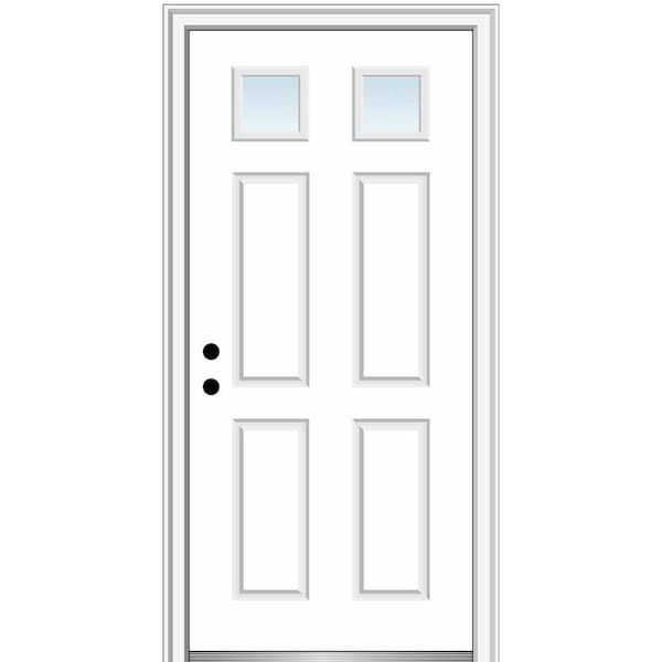 MMI DOOR 32 in. x 80 in. Right-Hand Inswing 2-Lite Clear 4-Panel Primed Fiberglass Smooth Prehung Front Door on 6-9/16 in. Frame