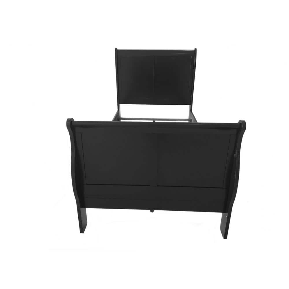 Louis Philippe III Traditional Black Pine Full Sleigh Bed with Headboard