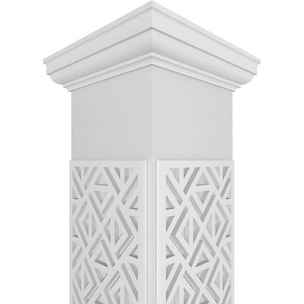 Ekena Millwork CC0809ENMIDTUTU 8W x 9'H Craftsman Classic Square Non-Tapered Mid-Century Fretwork Column w/ Tuscan Capital & Tuscan Base