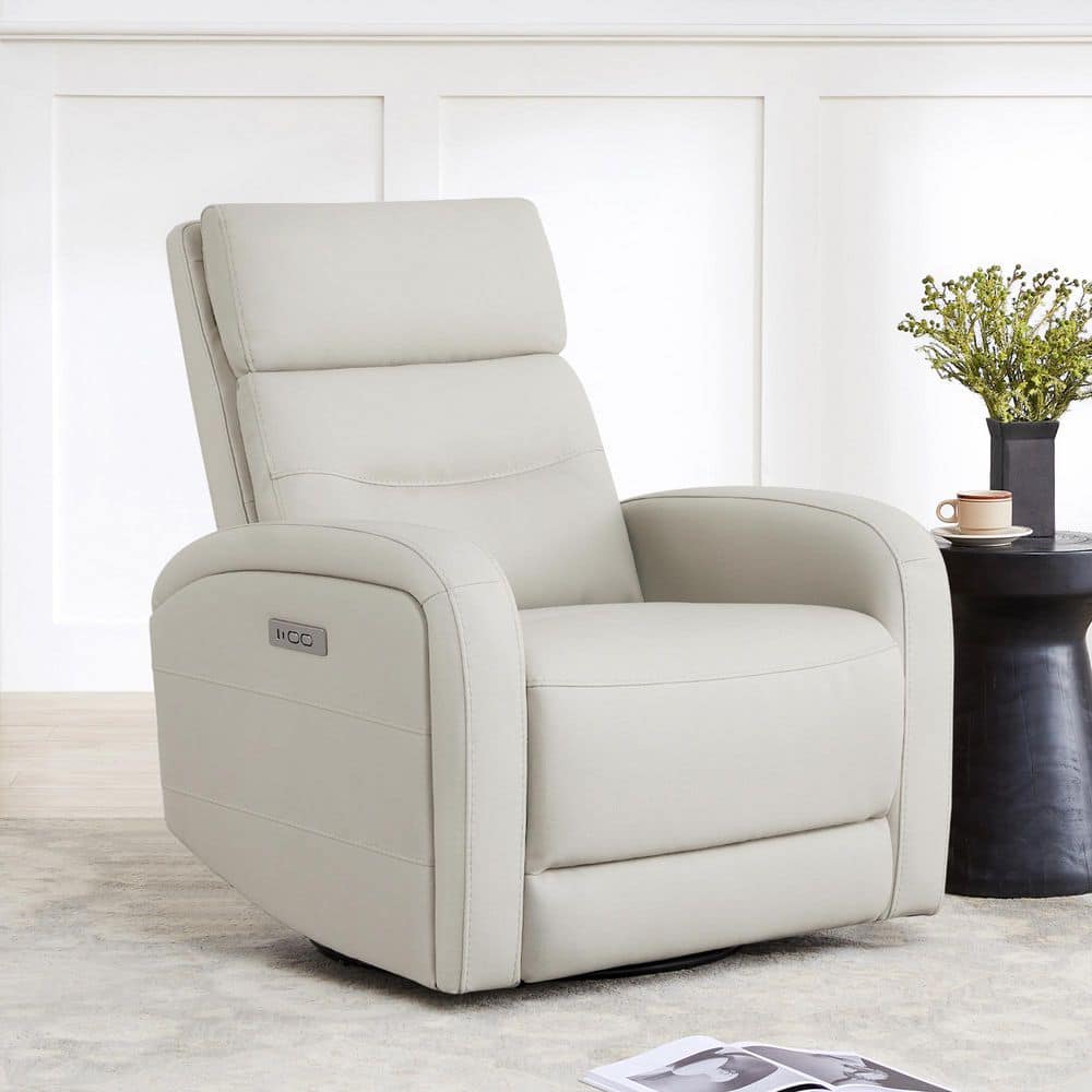 Spruce & Spring Eulalia Cream Faux Leather Power 270°Swivel Rocker
