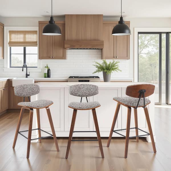 Fox 36 in. H Speckled Brown / Walnut Curved Back Wood Bar Stool with Polyester Fabric Seat Set of 3