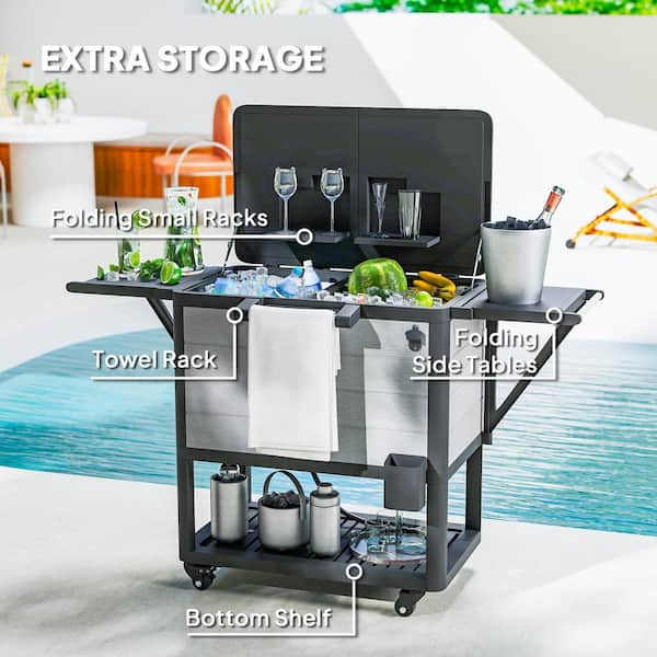 104 qt. Large Capacity Outdoor Cooler Cart, Patio Rolling Ice