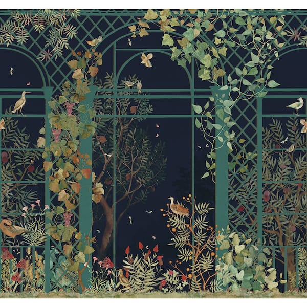 Midnight Blue Botanical Greenhouse Print Non Woven Non-Pasted Textured Wallpaper 102 sq. ft.